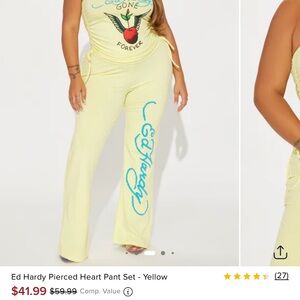 Ed Hardy Light Yellow Graphic Pant Set